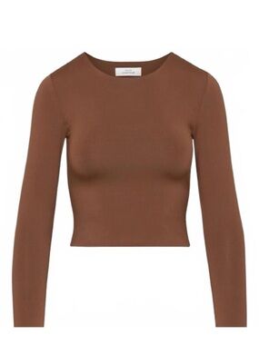 Babaton Contour Long-Sleeve Crew Cropped Top - Rust Brown size S